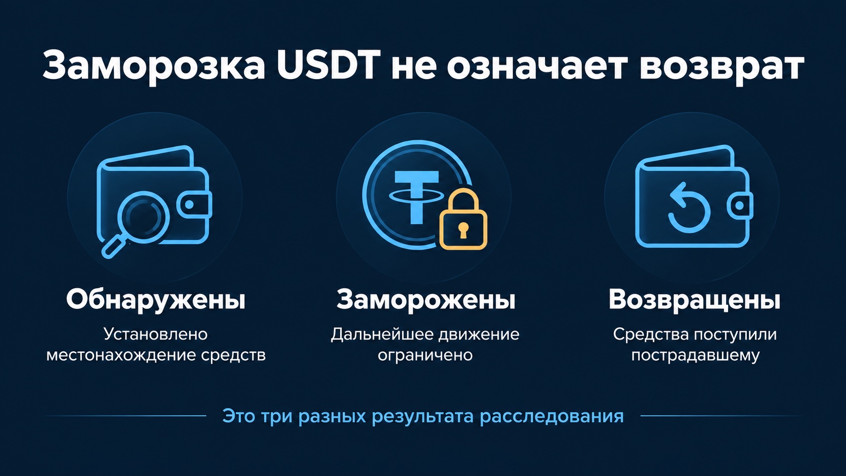 Обнаружение средств, заморозка и возврат — три разных результата расследования